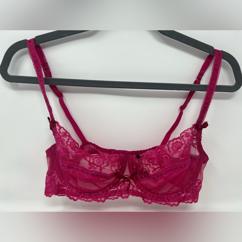 Adore Me Rose Shadow Hot Pink Floral Lace Bra 36C AB2014